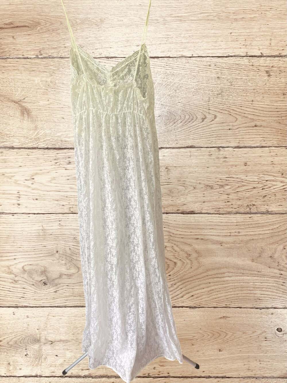 Vintage floral Lace Slip Dress White M Coquette Fairycore Sheer Maxi - Picture 5 of 12